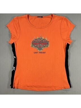 Harley Davidson Shirt Womens Medium Orange Las Vegas Cropped Tee